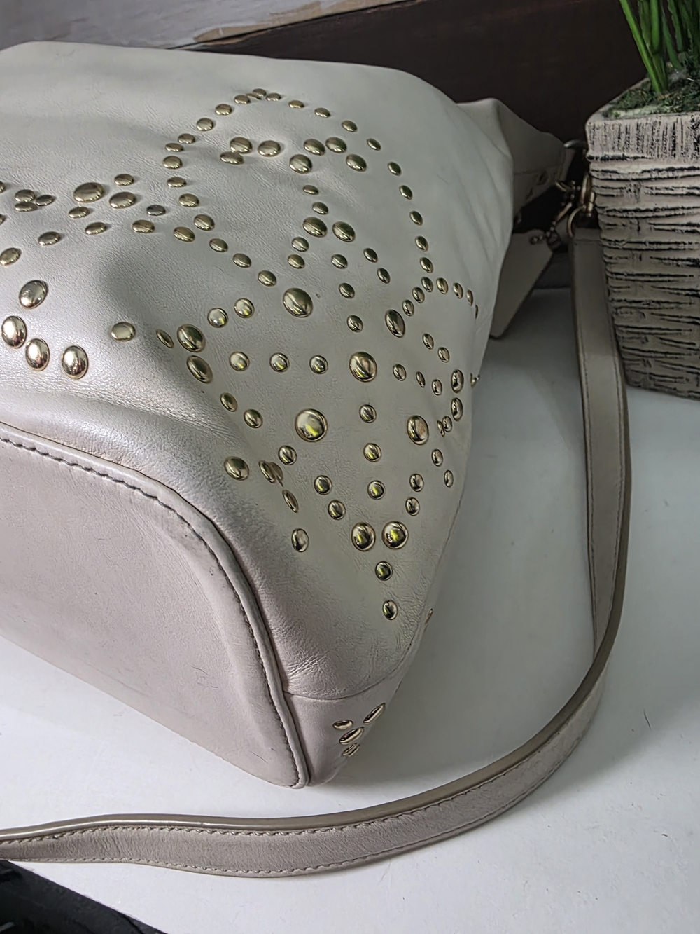 Coach Studded Leather Hobo Bag in Light Beige - Picture 8 of 11